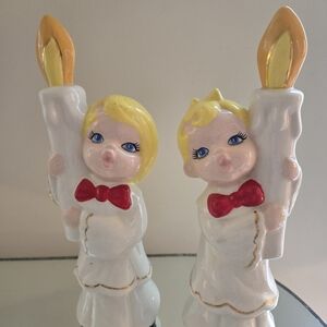 Pair Of Vintage Ceramic Carolers With Candle